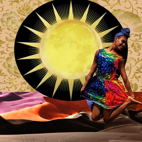 Dancing with the Sun Black Ornate Wood Framed Art Print with Double Matting by Burney, Yvonne Coleman