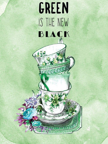 Green is the New Black Black Ornate Wood Framed Art Print with Double Matting by Burney, Yvonne Coleman