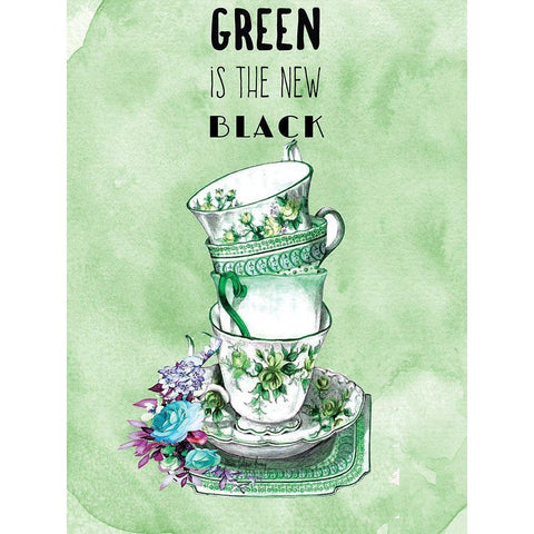 Green is the New Black White Modern Wood Framed Art Print by Burney, Yvonne Coleman