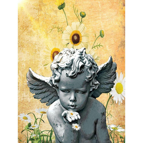 Angel and Daisies Black Modern Wood Framed Art Print by Burney, Yvonne Coleman