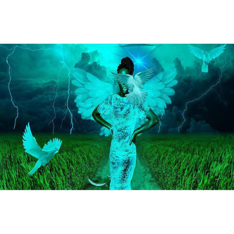 Angel of the Storm Gold Ornate Wood Framed Art Print with Double Matting by Burney, Yvonne Coleman