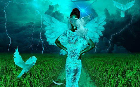 Angel of the Storm White Modern Wood Framed Art Print with Double Matting by Burney, Yvonne Coleman