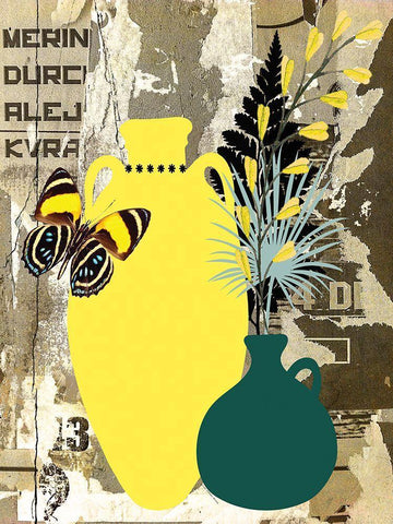 Garden Pots II White Modern Wood Framed Art Print with Double Matting by Burney, Yvonne Coleman