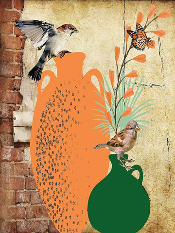 Garden Pots III White Modern Wood Framed Art Print with Double Matting by Burney, Yvonne Coleman