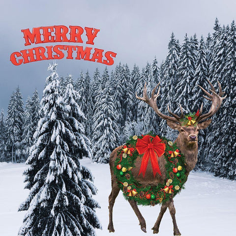 Moose Christmas Gold Ornate Wood Framed Art Print with Double Matting by Burney, Yvonne Coleman