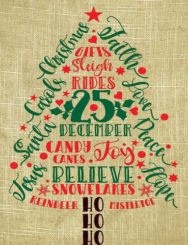 Ho Ho Christmas Tree White Modern Wood Framed Art Print with Double Matting by Burney, Yvonne Coleman