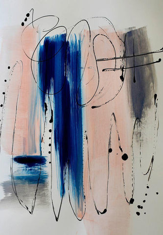 Indigo Blush White Modern Wood Framed Art Print with Double Matting by Burney, Yvonne Coleman