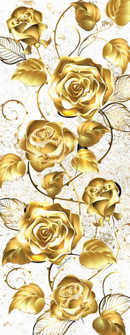 Gold Roses White Modern Wood Framed Art Print with Double Matting by Burney, Yvonne Coleman