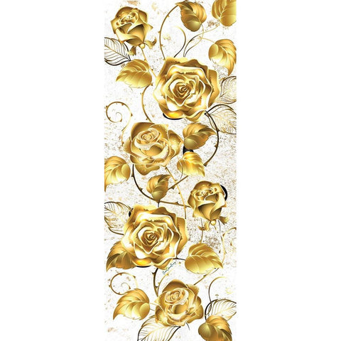 Gold Roses Black Modern Wood Framed Art Print with Double Matting by Burney, Yvonne Coleman