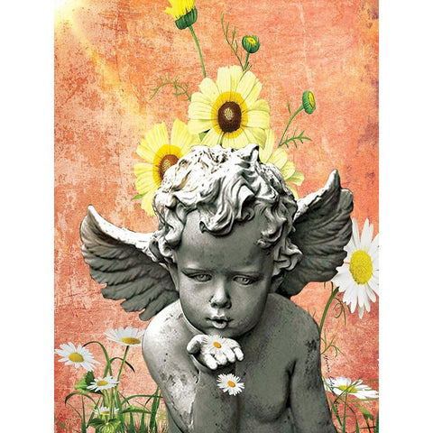 Angel and Daisies White Modern Wood Framed Art Print by Burney, Yvonne Coleman