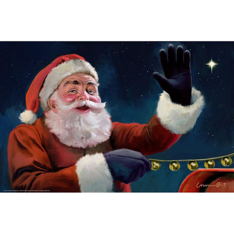 Santas On His Way Gold Ornate Wood Framed Art Print with Double Matting by Yellow Cafe