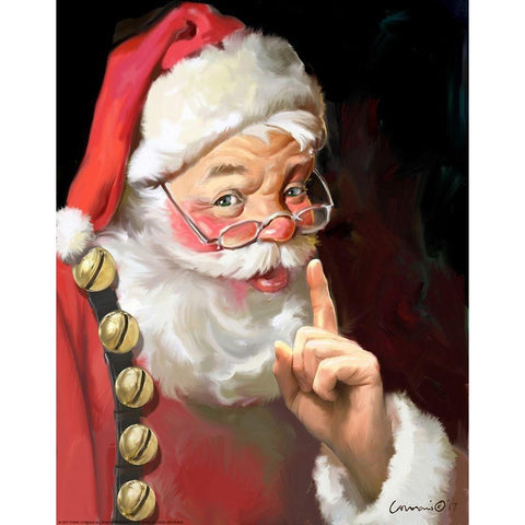 Shhh Santa Gold Ornate Wood Framed Art Print with Double Matting by Yellow Cafe