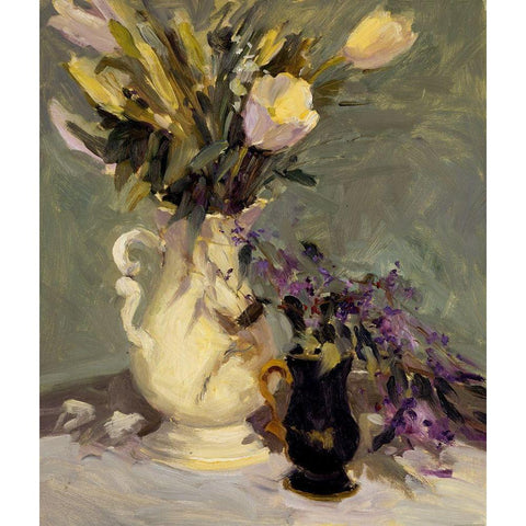 Tulips and Lavender Black Modern Wood Framed Art Print by Yellow Cafe