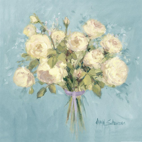 Rose Bouquet II White Modern Wood Framed Art Print with Double Matting by Yellow Cafe