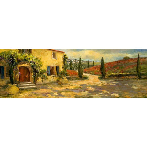 Tuscan Fields Gold Ornate Wood Framed Art Print with Double Matting by Yellow Cafe