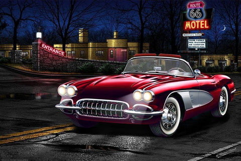 Red Vette 66 Black Ornate Wood Framed Art Print with Double Matting by Yellow Cafe