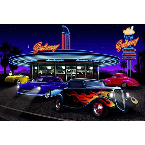 Galaxy Diner White Modern Wood Framed Art Print by Yellow Cafe