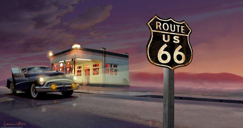 Route 66 Black Ornate Wood Framed Art Print with Double Matting by Yellow Cafe