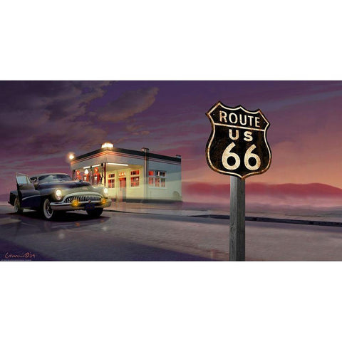 Route 66 Gold Ornate Wood Framed Art Print with Double Matting by Yellow Cafe