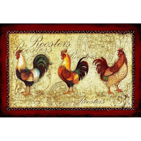 Rooster Trio White Modern Wood Framed Art Print by Yellow Cafe