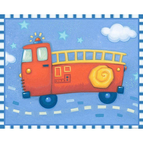 Blue Firetruck Black Modern Wood Framed Art Print by Yellow Cafe