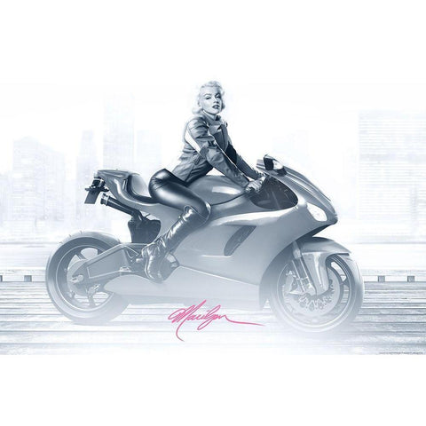 Marilyns Ride in Pink White Modern Wood Framed Art Print by Yellow Cafe