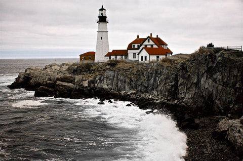 Lighthouse Black Ornate Wood Framed Art Print with Double Matting by Yellow Cafe
