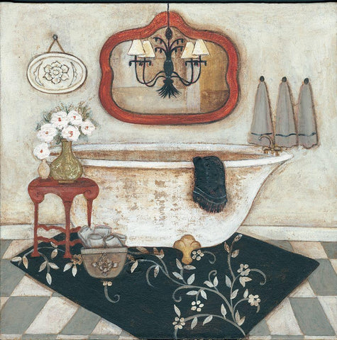 Casual Bath I Black Ornate Wood Framed Art Print with Double Matting by Yellow Cafe