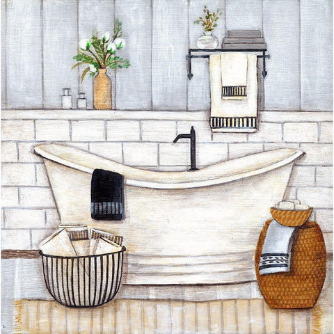 Upstate Farmhouse Bath II Black Modern Wood Framed Art Print with Double Matting by Yellow Cafe