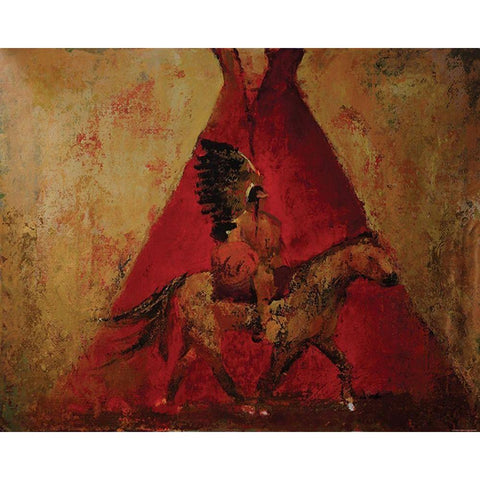 Native American Scene Black Modern Wood Framed Art Print with Double Matting by Yellow Cafe