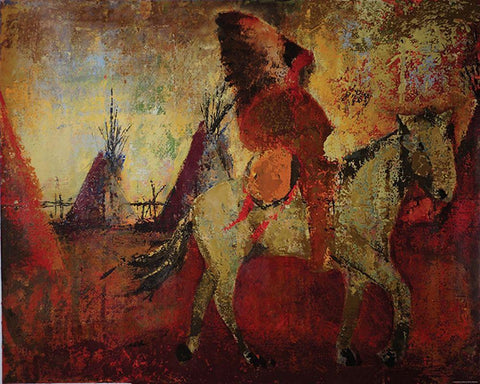 Native American Scene II Black Ornate Wood Framed Art Print with Double Matting by Yellow Cafe