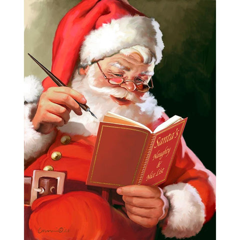 Naughty and Nice Gold Ornate Wood Framed Art Print with Double Matting by Yellow Cafe