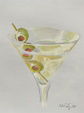 Martini Time White Modern Wood Framed Art Print with Double Matting by Yellow Cafe