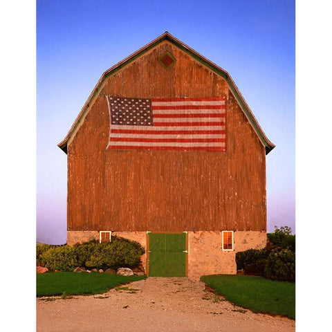 Americana Barn Gold Ornate Wood Framed Art Print with Double Matting by Yellow Cafe