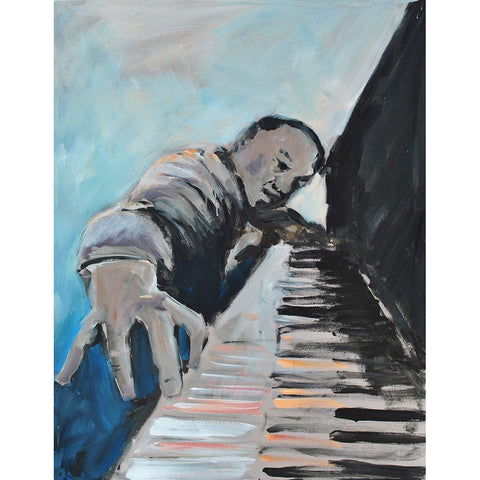 Piano Man White Modern Wood Framed Art Print by Yellow Cafe