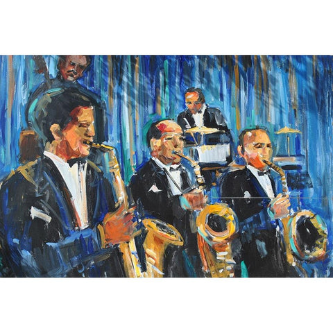 Horn Section Black Modern Wood Framed Art Print with Double Matting by Yellow Cafe