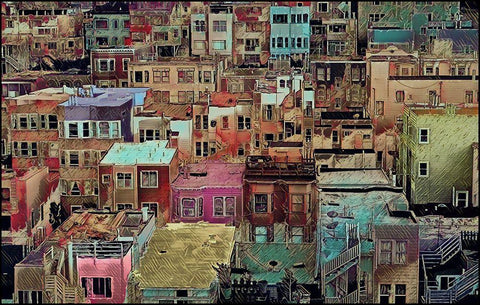 Windows and Neighbors Black Ornate Wood Framed Art Print with Double Matting by Sommers, Mindy
