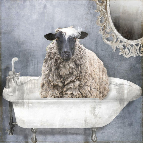 Bathing Sheep Black Modern Wood Framed Art Print by Sommers, Mindy