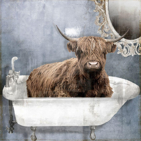 Bathing Bull Black Ornate Wood Framed Art Print with Double Matting by Sommers, Mindy