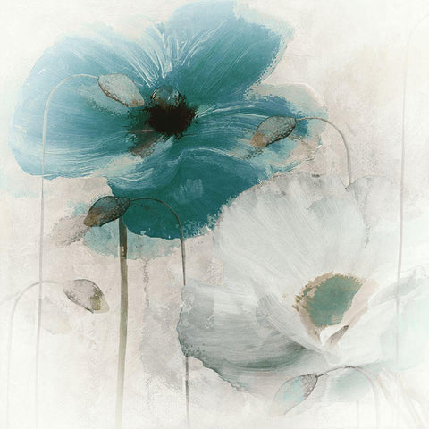 Teal Poppies I Black Modern Wood Framed Art Print with Double Matting by Sommers, Mindy