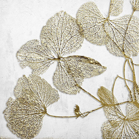 Gilded Leaves I White Modern Wood Framed Art Print with Double Matting by Sommers, Mindy