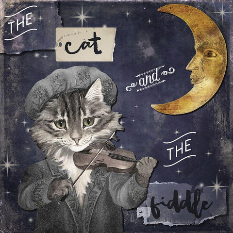 Cat and the Fiddle Black Modern Wood Framed Art Print with Double Matting by Sommers, Mindy