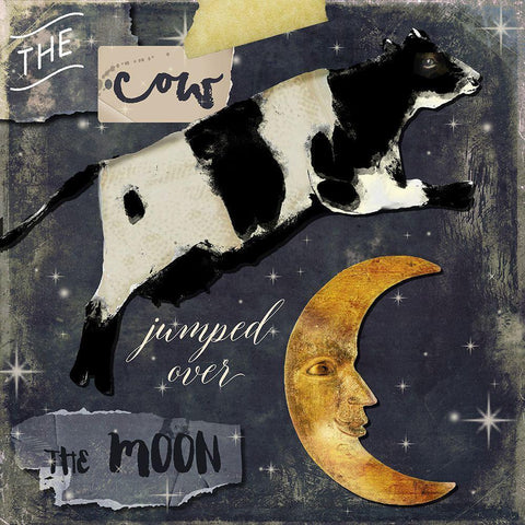 Cow Jumps Over the Moon Black Modern Wood Framed Art Print with Double Matting by Sommers, Mindy