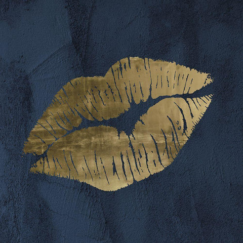 Navy and Gold Kiss Black Modern Wood Framed Art Print by Sommers, Mindy