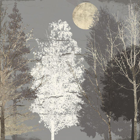 Moon Trees White Modern Wood Framed Art Print with Double Matting by Sommers, Mindy