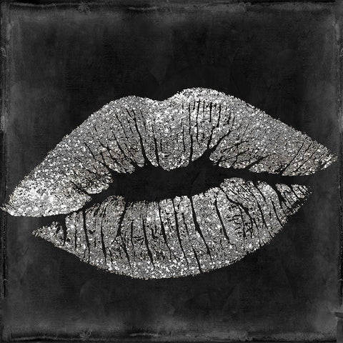 Silver Lips Black Modern Wood Framed Art Print by Sommers, Mindy