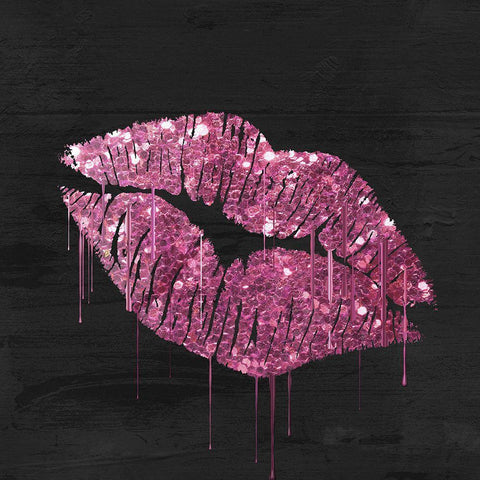 Pink Kiss Black Modern Wood Framed Art Print by Sommers, Mindy