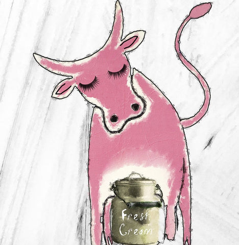 Pink Cow White Modern Wood Framed Art Print with Double Matting by Sommers, Mindy