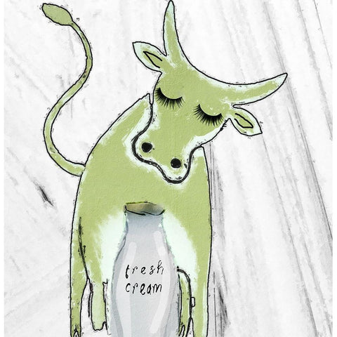 Green Cow Black Modern Wood Framed Art Print with Double Matting by Sommers, Mindy