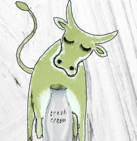 Green Cow White Modern Wood Framed Art Print with Double Matting by Sommers, Mindy